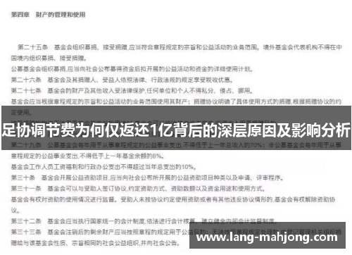 足协调节费为何仅返还1亿背后的深层原因及影响分析